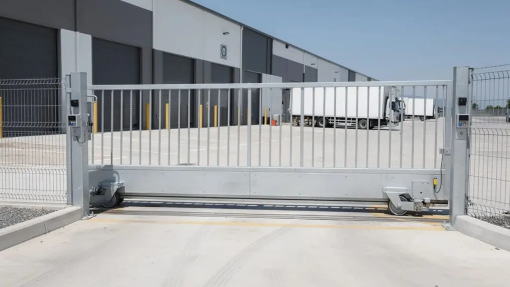 Rolling sliding gate traveling along a driveway opening
